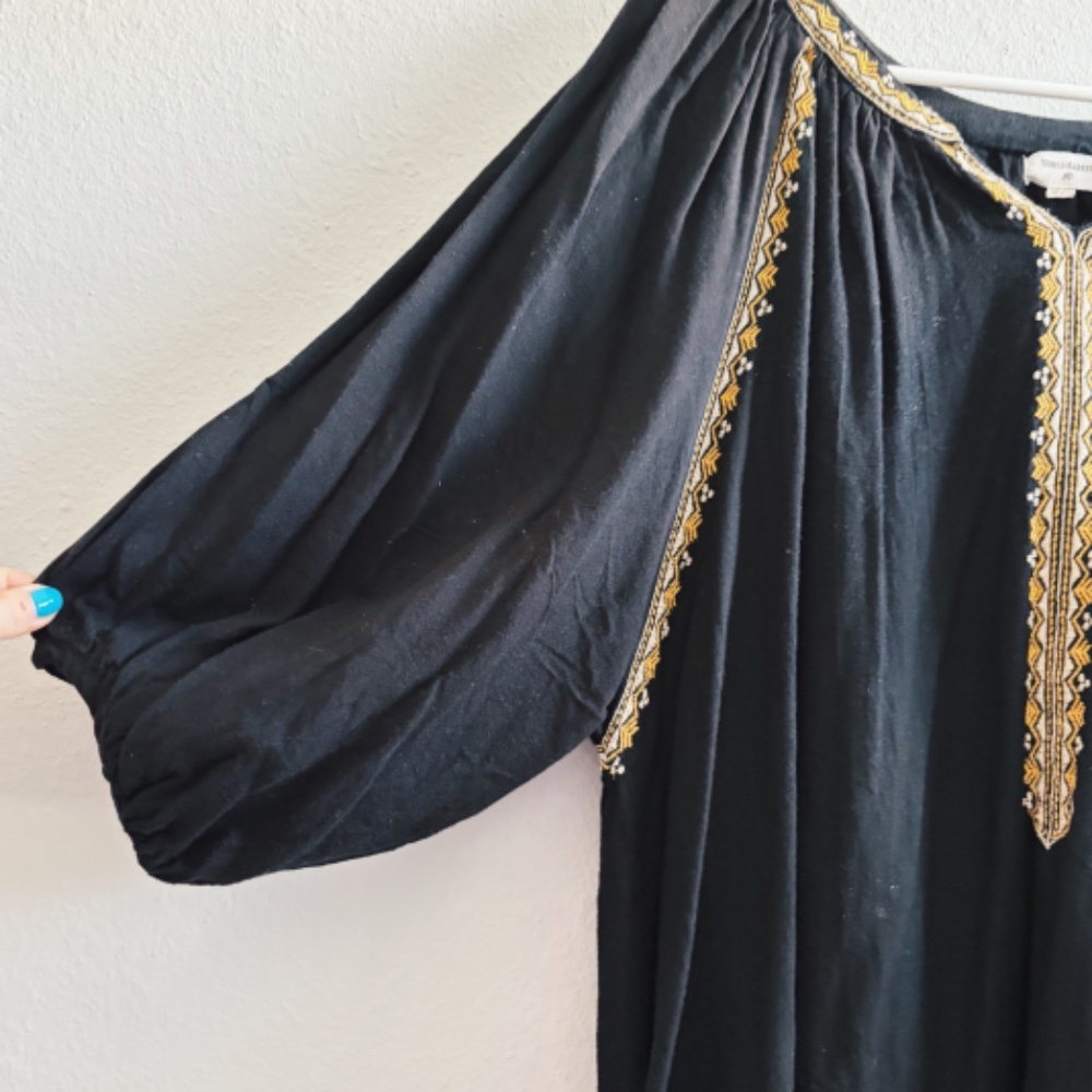 World Market Black Boho Blouse with White and Yellow Embroidery - Picture 5 of 9